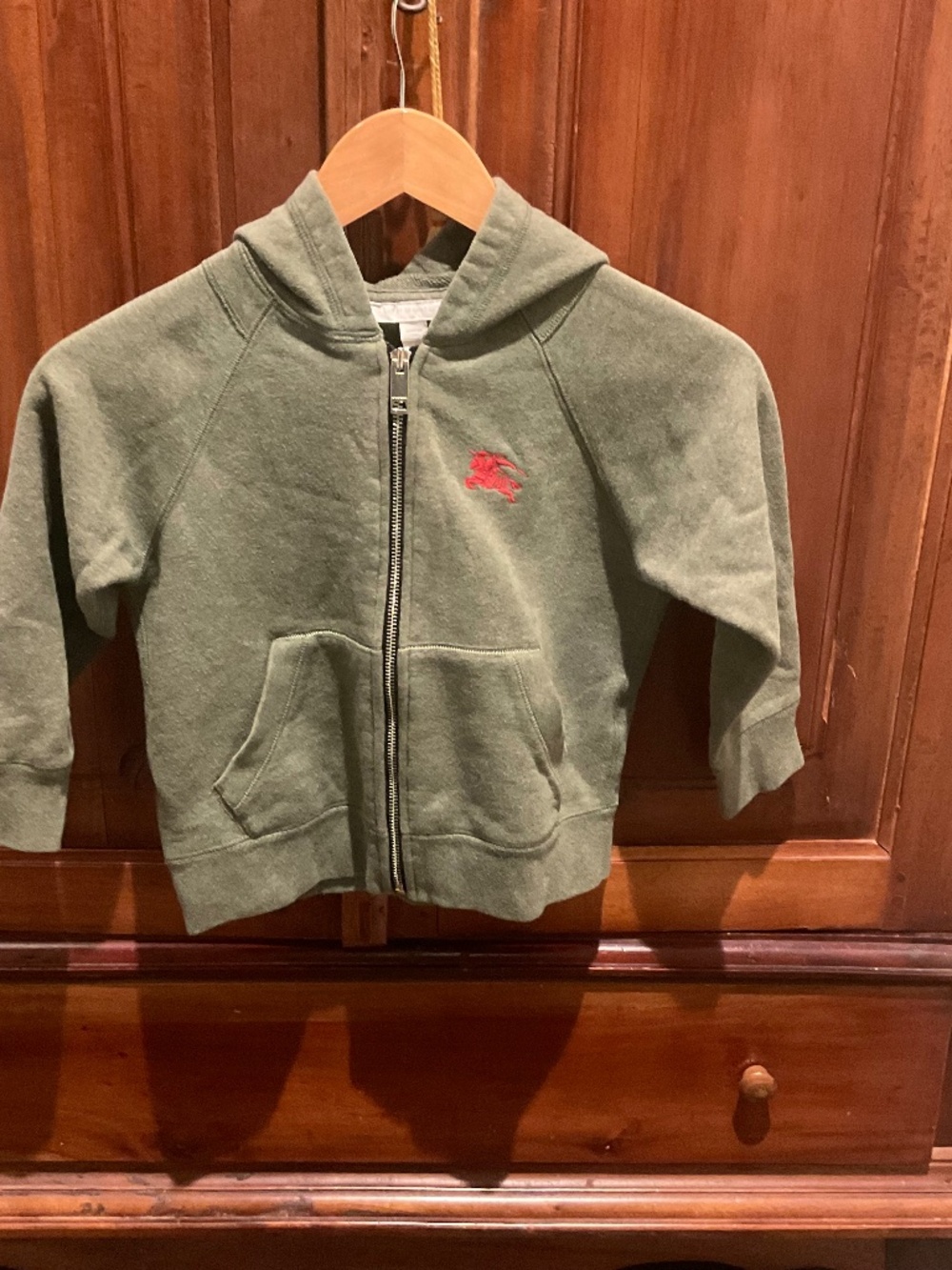 Burberry Kids Zip Up Hoodie , Color Olive Green, Size 6Y(120 cm)